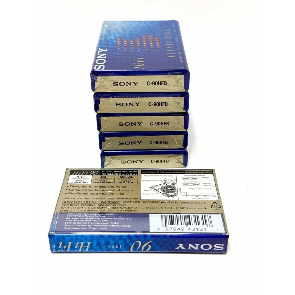 Lot of 6 Sony Hi-Fi 90 Blank Audio Cassette Tapes Normal Bias Type I SEALED
